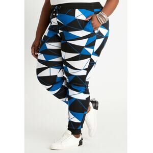 Ashley Stewart Geoprint Blue Athleisure Joggers Size 26/28 Polyester Blend $49